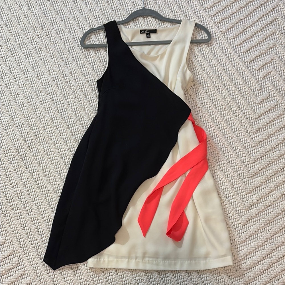C. luce Black and Cream Dress with Pink Accent